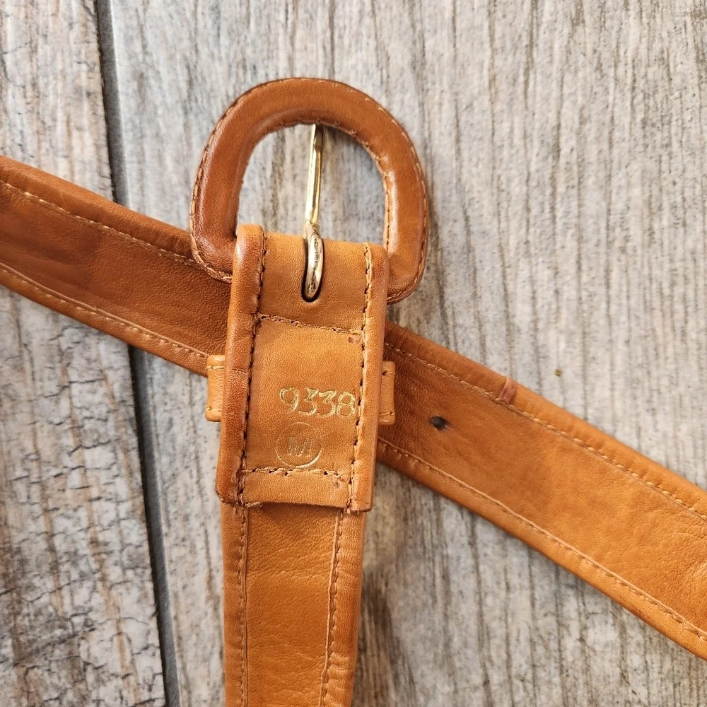 Genuine Leather Tan and Red Statement Belt 33